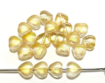 20pcs of Clear Blue Heart Beads with Gold Glitter Powder 6mm HRT25