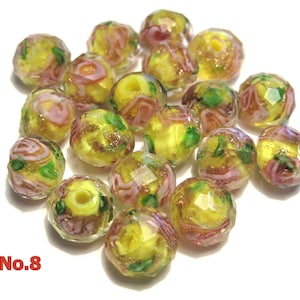 10pcs of Yellow Handmade Lampwork Beads 10mm Rondelle Faceted Glass Beads (No8-2253)
