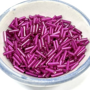 20 Grams Magenta Silver Lined Bugle Beads 6mm(No.BST33-128A)