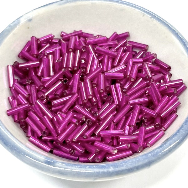 20 Grams Magenta Silver Lined Bugle Beads 6mm(No.BST33-128A)