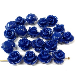 20 Royal Blue Rose Beads Pressed Shell Powder Flowers (10mm)(No.SFL18-3040)