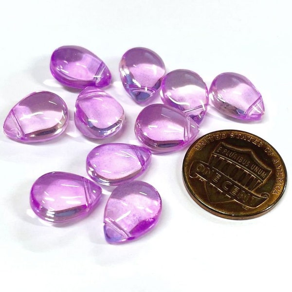 10pcs of Violet Purple Puffed Teardrop Beads Glass beads 12x9mm( No. PD11-1190)