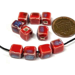 10pcs of Red Blue Ceramic Beads 8mm Cube Ceramic Beads (No.SQ4-223)