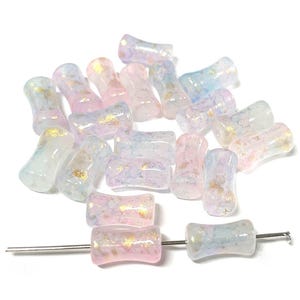 20pcs of Pink Blue Gradient Bamboo Tube Glass Beads with Gold Glitter Powder 6x12mm (No.BB28-3006A)