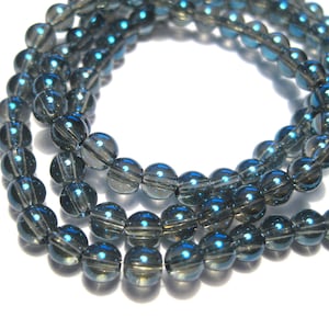 1 rang (100 pièces) de perles de verre rondes lisses AB bleues 4 mm (réf. SMRD159-1751)