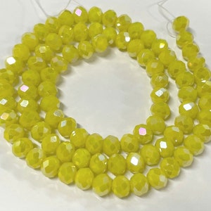 1 Strand of Electroplated Yellow AB Opaque Rondelle Faceted Glass Crystal Beads 6mm (No.PT62-1375A)