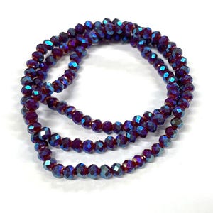 1 Strand of Opaque Red Purple Rainbow 4mm Rondelle Faceted Glass Crystal Beads( No.186-979A)