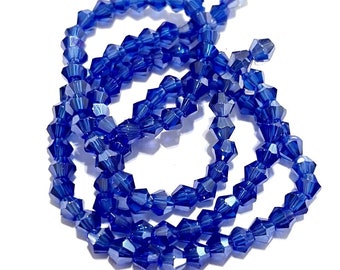 1 Strand (95pcs) of Electroplated Blue Bicone Beads 4mm Glass Beads (N0.BCPT32-662)