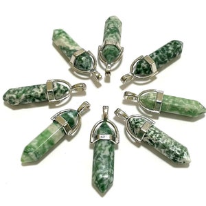 1pc Natural Qinghai Jade Point Pendants Silver Bail Hexagon Gemstone Point Pendants(No.GC59-2399)