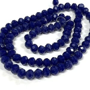 1 Strand (90pcs) Of Opaque Dark Blue 6mm Rondelle Faceted Glass Crystal Beads (No.86-1295)