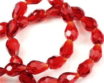 34A 25 RED TEARDROP FACETED CRYSTAL GLASS BEADS~11x8mm~Earrings~Necklace~Chain 34A 25 RED TEARDROP FACETED CRYSTAL GLASS BEADS~11x8mm~Earrings~Necklace~Chain