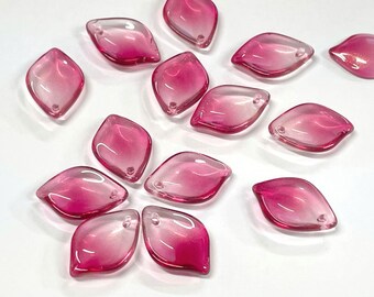 20 Hot Pink Gradient Glass Flower Petal Beads with Gold Glitter (18x12x4mm)(No.FLPT17-1551A)