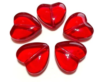 5pcs of Large Transparent Red Puffy Heart Glass Beads 20mm(No.HRT5-1670)