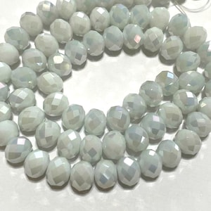 1 Strand of Electroplated Opaque White AB Rondelle Faceted Glass Crystal Beads 8mm (No.59-1411)