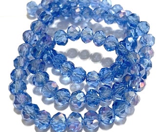 Perline di cristallo sfaccettate blu AB da 6 mm, rondelle elettrolitiche, 1 filo (n. 47-1283)