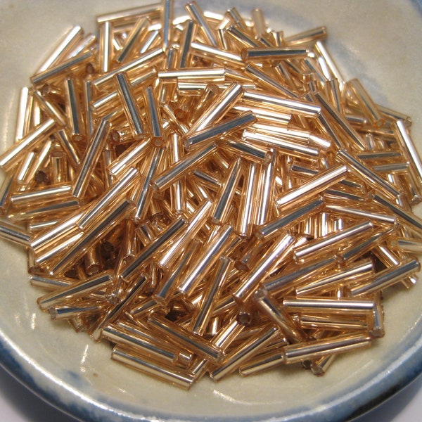 20 Grams Champagne Silver Lined Bugle Beads 9mm(No.ST4-164)