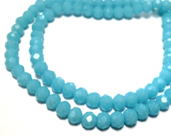 1 Strand of Opaque Blue Rondelle Faceted Glass Crystal Beads 4mm. No.105-900