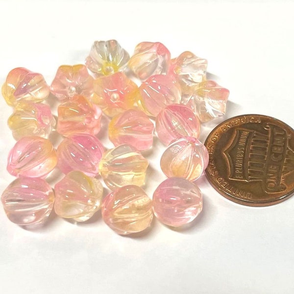 20pcs of Pink Yellow Pumpkin Beads Translucent Beads 8mm(No.PKLT23-1521)