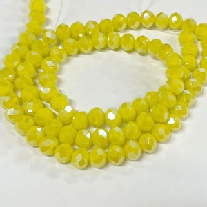 1 Strand of Electroplated Yellow Opaque Rondelle Faceted Glass Crystal Beads 6mm (No.PT62-1380A)