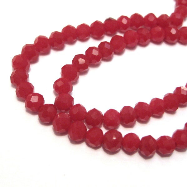 1 Strand of Opaque Red Rondelle Faceted Glass Crystal Beads 4mm. No.100-910