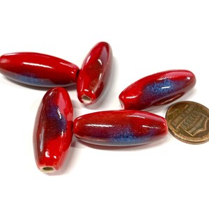 5 grosses perles ovales rouges en céramique 30 mm (n° OV1-321)
