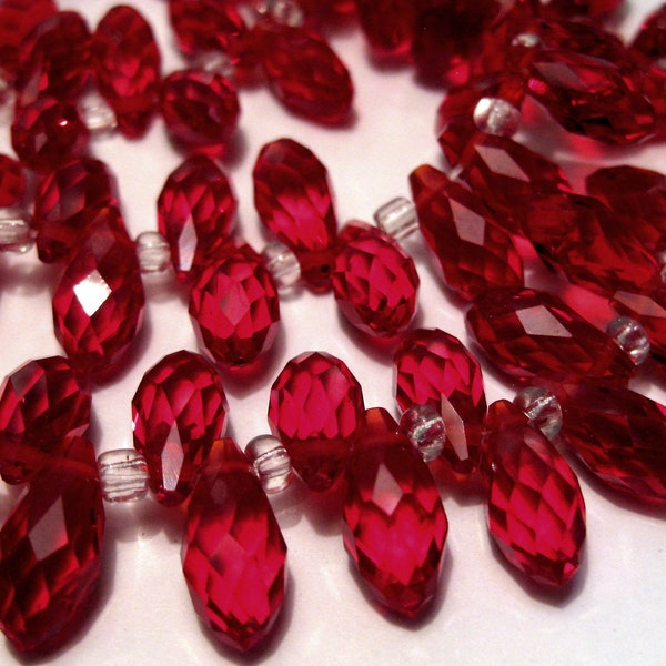 10pcs of Ruby Red Faceted Teardrops Beads 12x6mm Glass Beads Briolette Beads(NO.TTD19-2153)