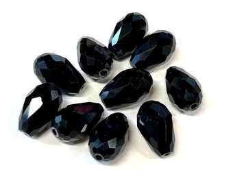thumbnail image 2 of 50pcs Teardrop Faceted Crystal Glass Beads – 13mm X 6mm, Black Opaque – For Jewellery Making 2 of 5