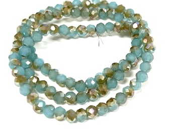 Opaque Blue Faceted Rondelle Crystal Glass Beads 4mm 1 Strand (No.185-967)
