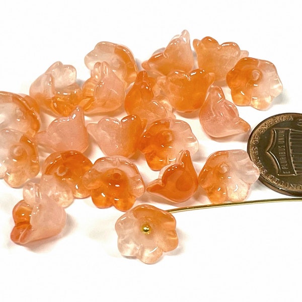 20 pièces de perles en verre de fleur de cloche dégradé orange 12x7mm (No.FL5-2019)