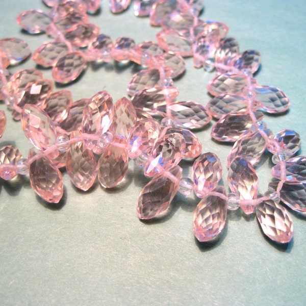 10pcs of Pink Faceted Teardrops Beads 12x6mm Glass Beads Briolette Beads(NO.TTD21-2157)