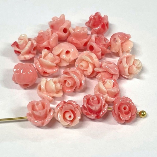 20pcs of Coral Pink Gradient Flower Beads Shell Powder Pressed Rose Flower Beads 6mm (No.SFL5-2697)