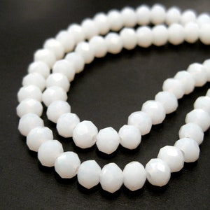 1 Strand of Opaque White Rondelle Faceted Glass Crystal Beads 4mm. No.112-862