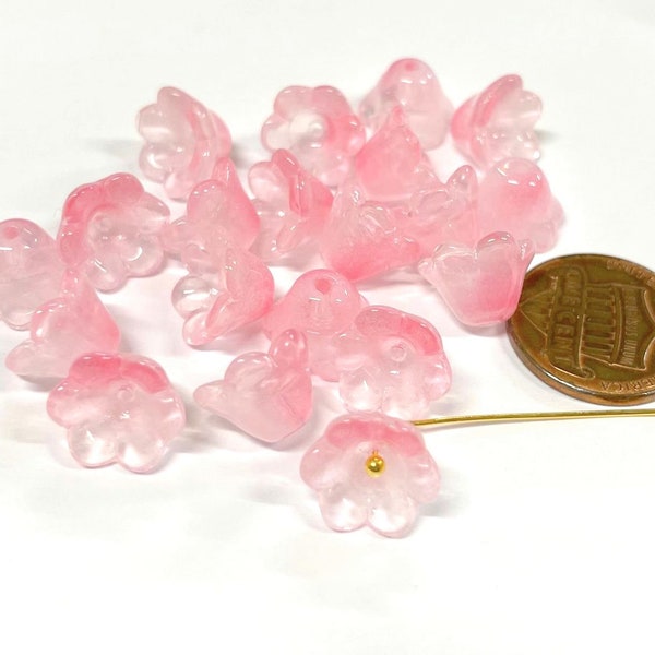 20pcs of Pink Gradient Bell Flower Glass Beads 12x7mm (No.FL42-2027)