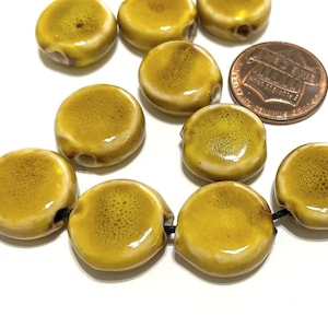 5pcs of Yellow Mixed Ceramic Beads 14mm Flat Round Ceramic Beads (No.CA11-211)