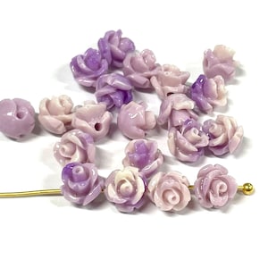 20 perles de fleurs violettes dégradées, poudre de coquillage, perles roses pressées 6 mm (réf. SFL4-2699)