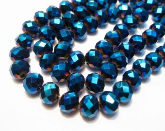 1 filo di perline di cristallo di vetro sfaccettato Rondelle blu placcate metalliche da 8 mm (n. 159-1442A)