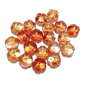 20pcs of Transparent Orange Flower Glass Beads with Gold Glitter Powder 10mm (No.FLDL12-1540)