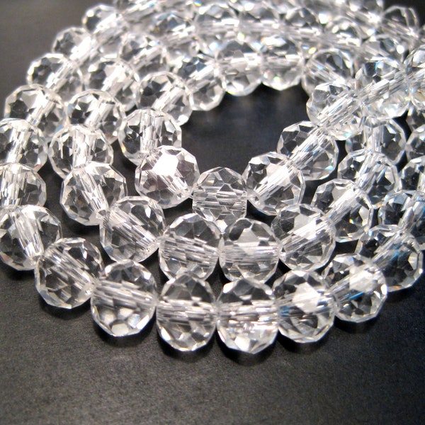 1 Strand of Clear 8mm Rondelle Faceted Glass Crystal Beads (No.1-1381)
