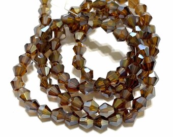 Vintage Czech Glass Beads Brown Cream Marbled Flat Bicone Tiger Eye 15mm 10
