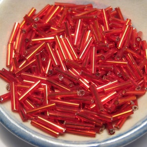 20 Grams Orange Red Silver Lined Bugle Beads 9mm(No.ST55-152)
