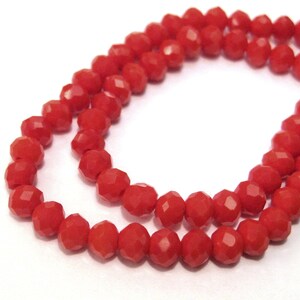 1 Strand of Opaque Red Rondelle Faceted Glass Crystal Beads. No.96-860