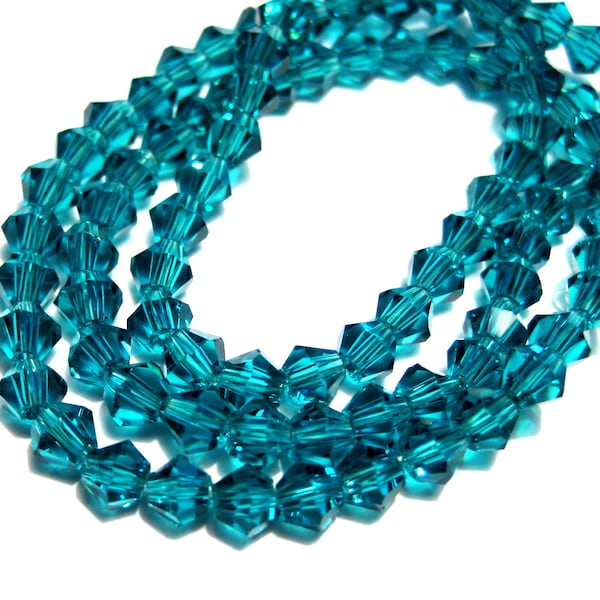 1 Strand (95pcs) of Teal Blue Bicone Beads 4mm Glass Beads (N0.BC11-607)