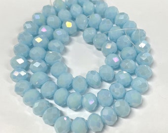 Perline di cristallo blu AB elettroplaccate, rondelle sfaccettate, 8 mm, 1 filo (n. 74-1471A)