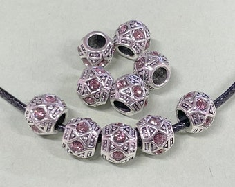 10 Stück Antik Silber Farbe Strass Perlen (9 x 10 mm)(No.SP40-2668)