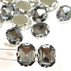 20pcs of Gray Rectangle Sew On Crystals Rhinestones with Stainless Steel setting 10mm Round( No.20-3053)