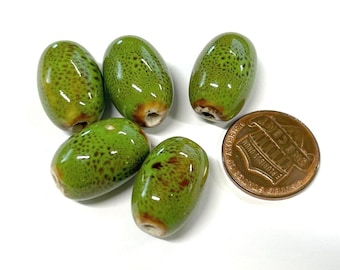 5pcs of Large Green Brown Mixed Color Oval Ceramic Beads 20mm (No. OV10-328)