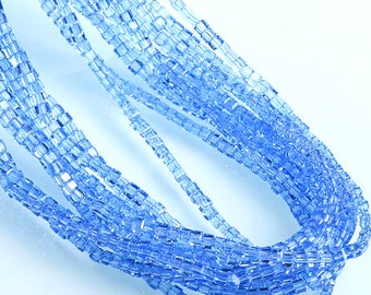 1 Strand (195pcs) of Transparent Blue Cube Glass Beads 2mm   (No.SQ21-1681)
