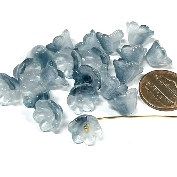 20pcs of Montana Blue Gradient Bell Flower Glass Beads 12x7mm (No.FL10-2011)
