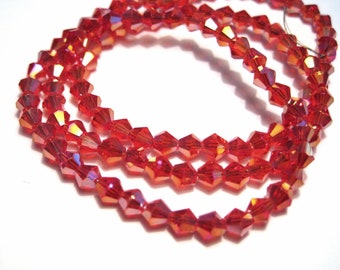 1 Strand of Red AB Bicone Beads 4mm Glass Beads (N0.BC210-653)