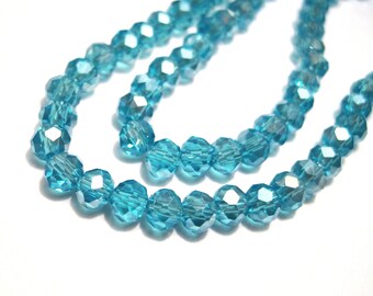 Perline di cristallo in vetro sfaccettato blu acqua: Rondelle da 4 mm, 1 filo, n. PT36-2200